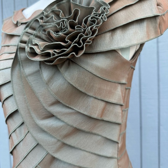 Tadashi Shoji Pleated Iridescent Evening Gown - Picture 6 of 16